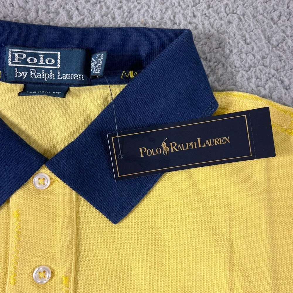 Polo Ralph Lauren Polo Shirt Men XXL Yellow Navy Big Pony Custom Fit Vintage NWT
